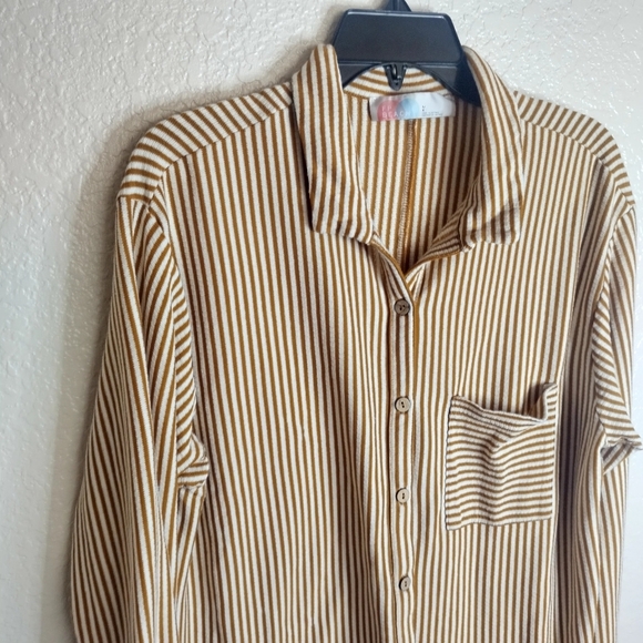 Free People Beach Better Days Button Down  Stripped Shirt Sz L - Picture 3 of 9